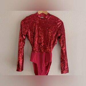 NWT Motel Red Sequin Backless Bodysuit Size Small